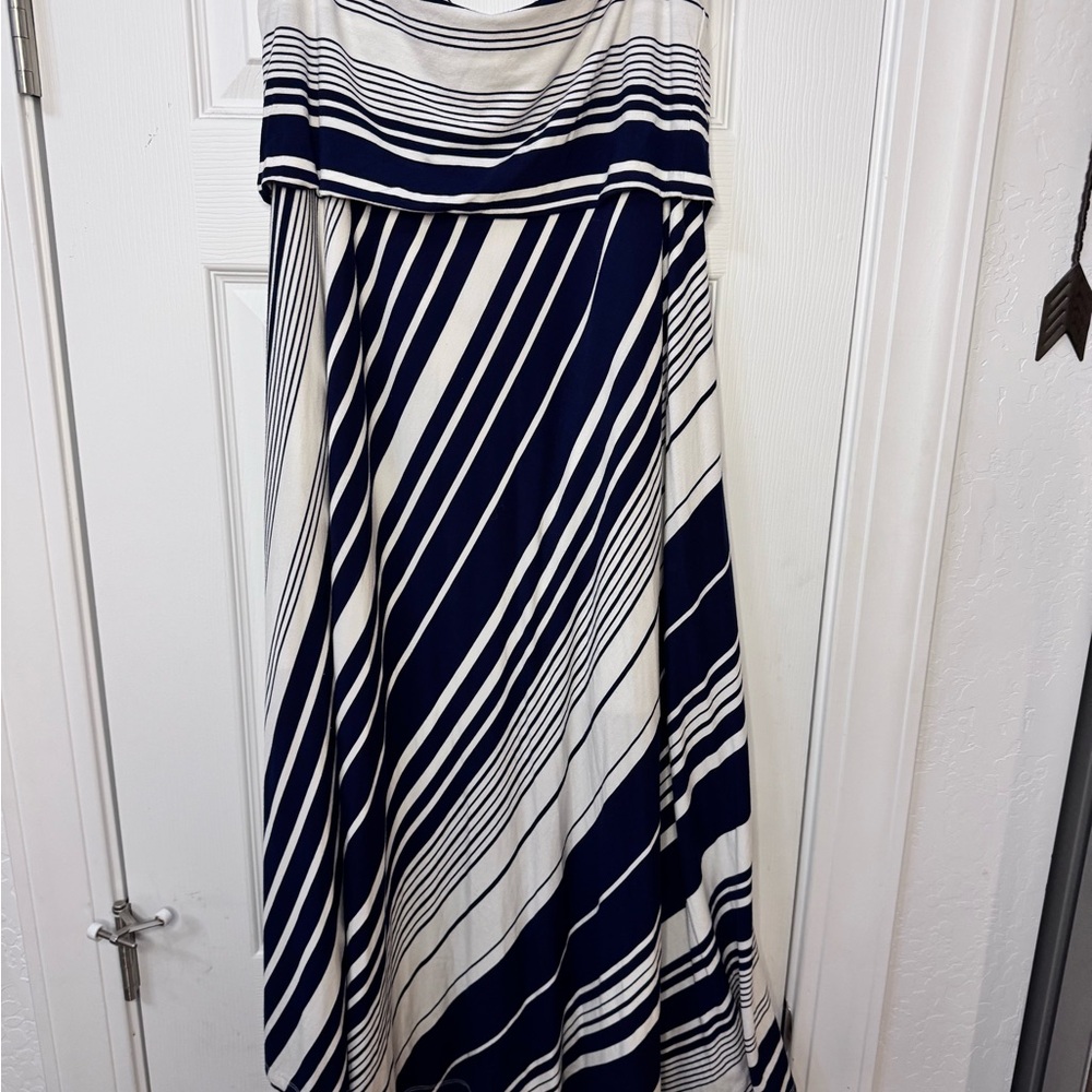 Chelsea & Theodore Navy and White Striped Maxi